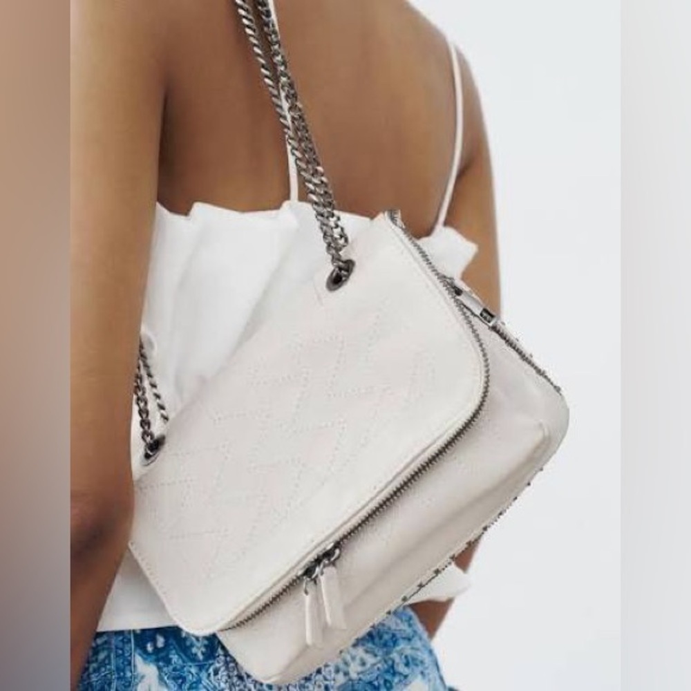 ZARA Cream Quilted Chain-Handle Shoulder Bag - Picture 12 of 12